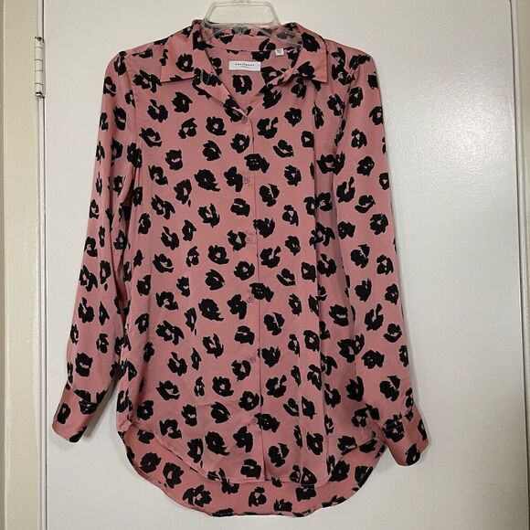 EQUIPMENT pink black floral long sleeve button down blouse size small - Picture 1 of 5